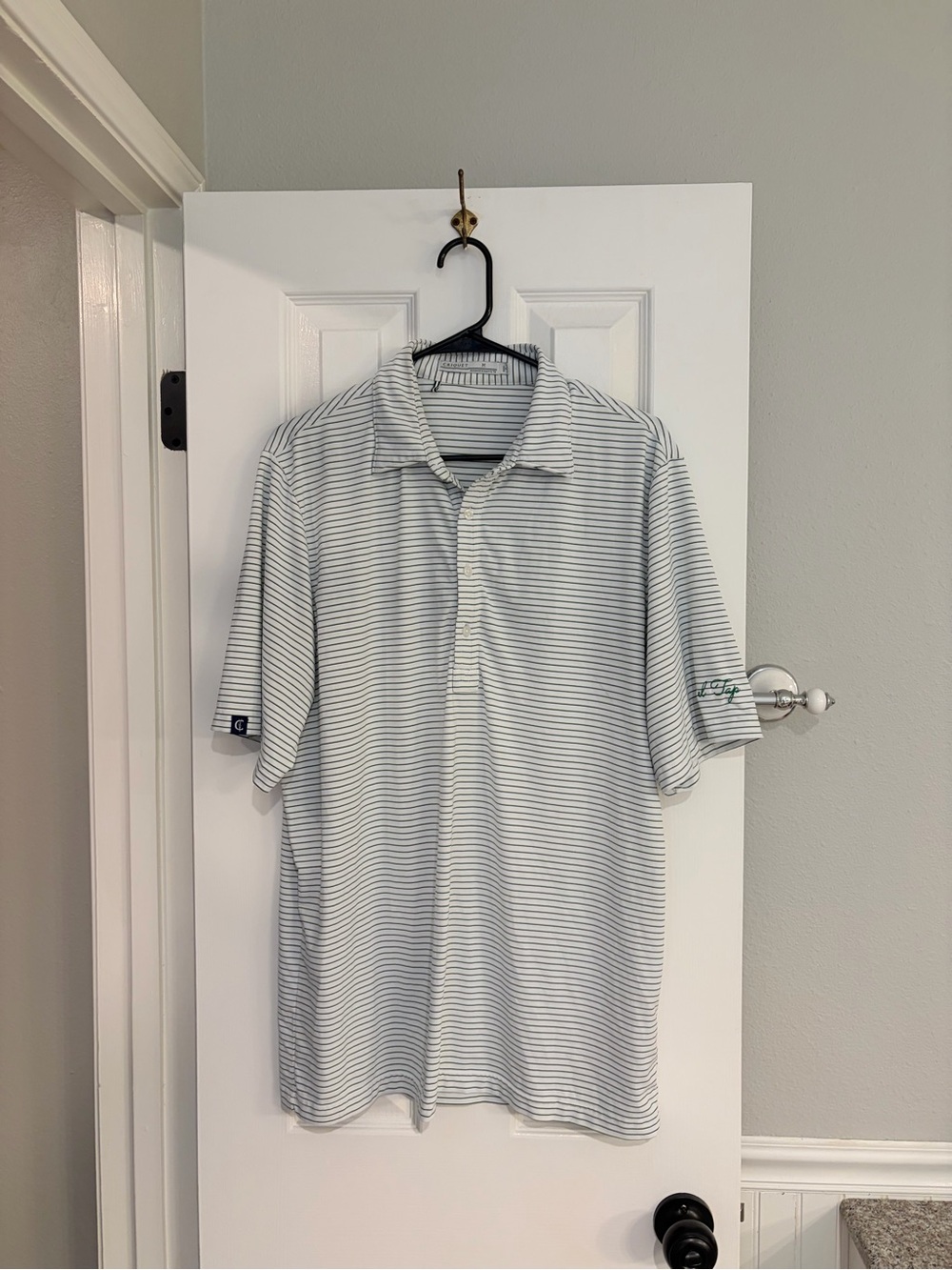 Criquet El Tap Golf Polo Men’s M White Blue Stripe Performance Shirt